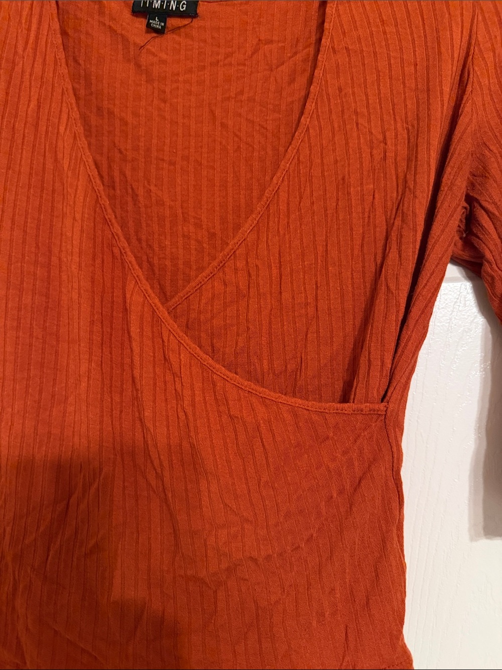 Timing Rust Orange Ribbed Wrap-Front Crop Top - Picture 3 of 5